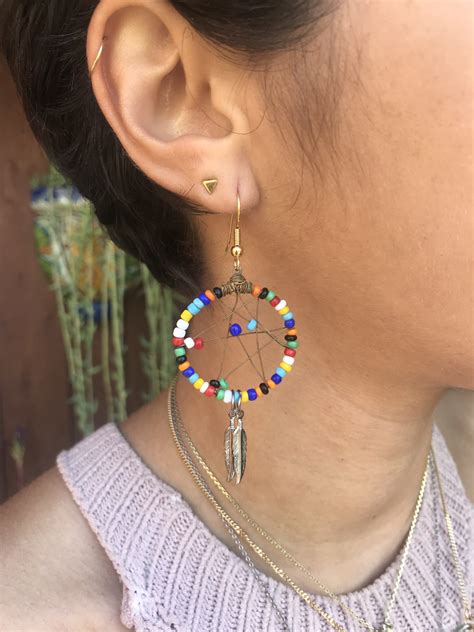 vintage colorful seed beaded dream catcher earrings brooklyn charm