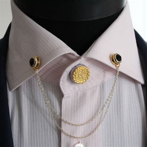 collar chain brooch shirt chain pin handmade brooch gold etsy uk