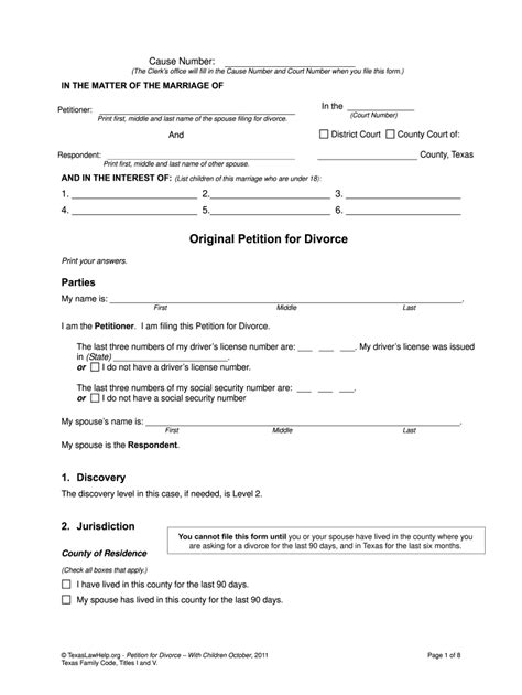 texas divorce papers  fill  printable fillable blank