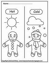 Opposites Worksheets Cold Hot Coloring Gingerbread Man Worksheet Pages Kids Preschool Set Kindergarten Printable Pdf Book Click Choose Board sketch template