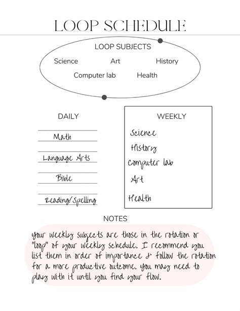 homeschool loop schedule printable template  sample  etsy uk