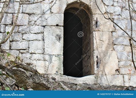 small door   fortified tower stock image image  bricks building