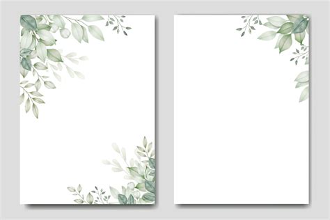 wedding invitation card template  green leaves watercolor