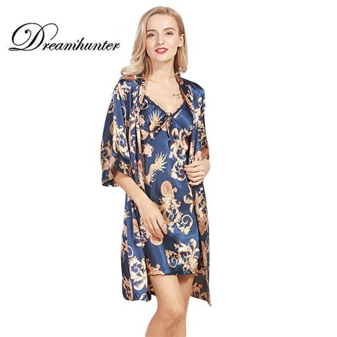 buy sexy silk two pieces robe and gown sets women