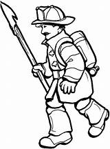 Pole Coloring Fireman Wirh Pike Fishing sketch template