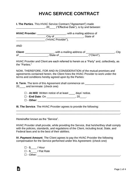 hvac service contract template  word eforms