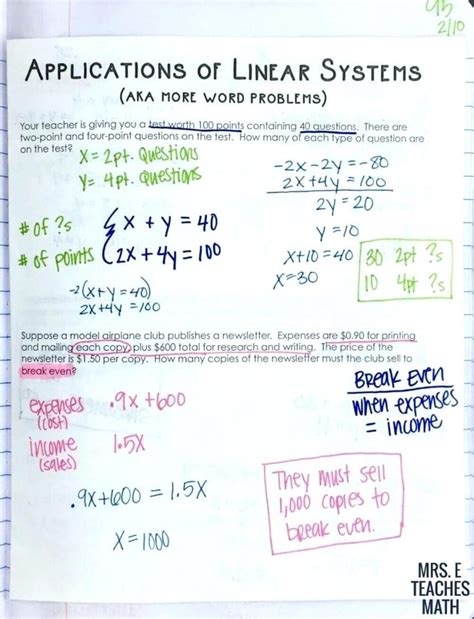 linear equations word problems worksheet