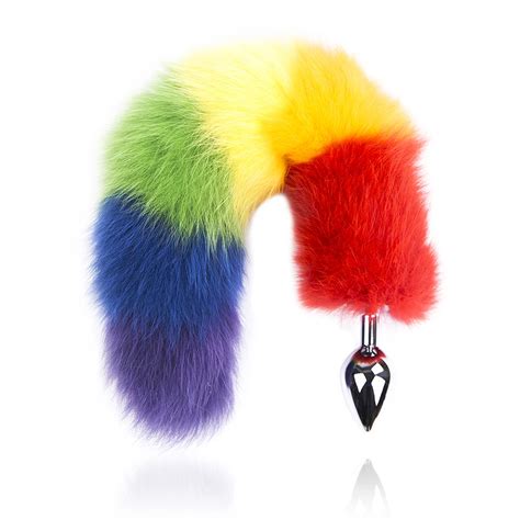 rainbow color anal fox tail anal plug butt plug sex toy for women men