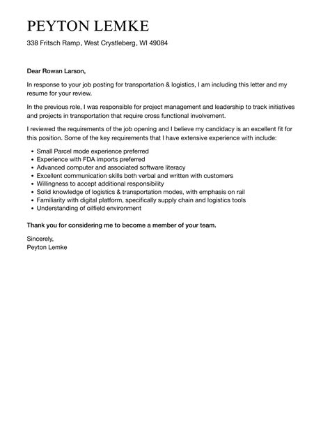 transportation logistics cover letter velvet jobs