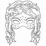 Mermaid Coloring Mask Pages Printable Masks Paper Drawing Fantasy Categories sketch template