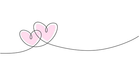 dibujo de linea continua del signo de amor  dos corazones rosados  abrazan el diseno