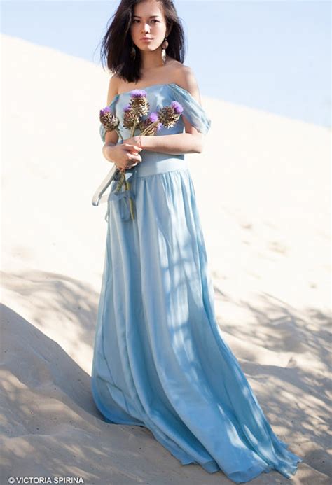 Sky Blue Wedding Dress Alternative Silk Chiffon Bridal Gown Etsy