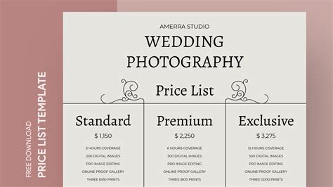 wedding photography price list  google docs template gdocio