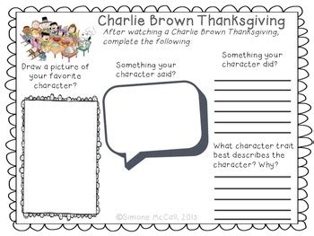 charlie brown thanksgiving activities  simone mccall tpt