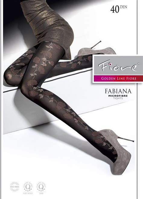 fabiana black floral nylons tights hosiery pantyhose 40 den medium