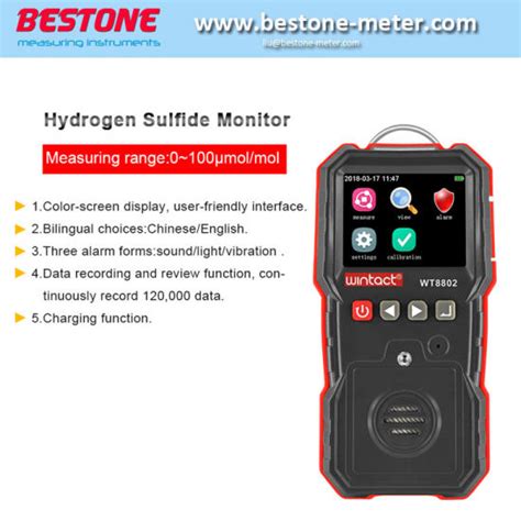 China Wt8802 Portable H2s Gas Detector Hydrogen Sulfide Analyzer
