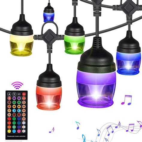 ft outdoor string lights led courtyard waterproof warm white   hanging rgb dimmable