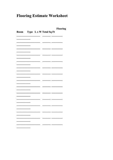 flooring estimate worksheet template printable