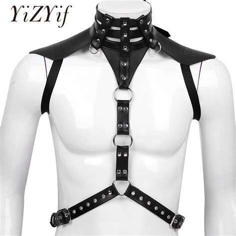 yizyif harness men chest bondage bust faux leather halter neck
