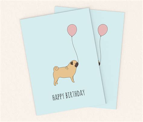 printable pug happy birthday card pug birthday card kids etsy