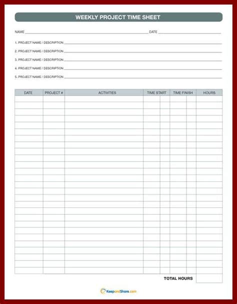 monthly timesheet template  printable  printable time sheets