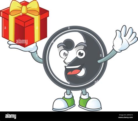 happy face yin  cartoon character   box  gift stock vector
