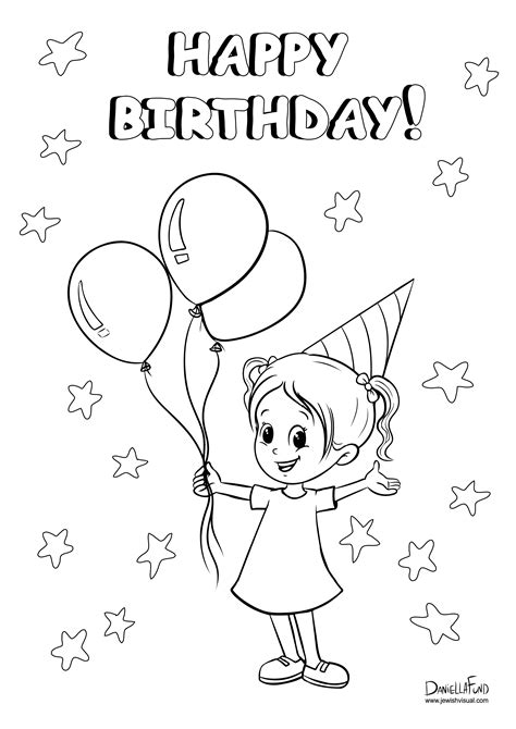 happy birthday girl coloring page  kids holiday sketch coloring page