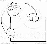 Pig Buff Outlined Holding Sign Clipart Cartoon Thoman Cory Coloring Vector 2021 sketch template