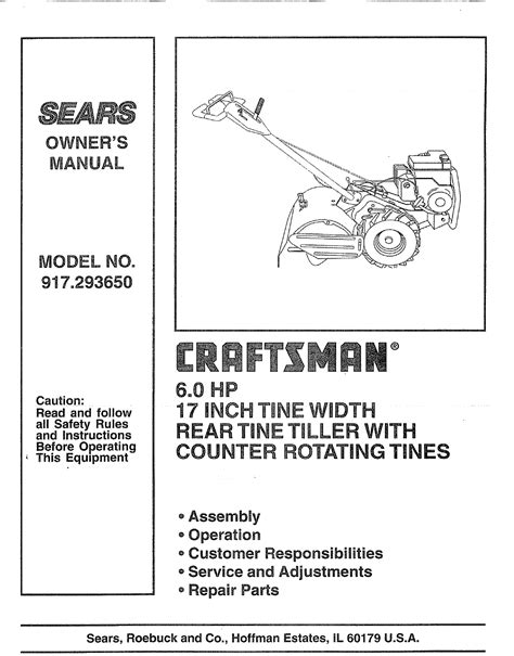 craftsman  user manual rear tine gas tiller manuals  guides