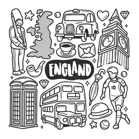 vector england icons hand drawn doodle coloring