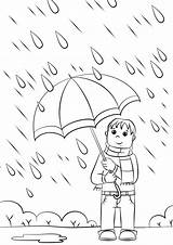 Kids Raining Umbrella sketch template
