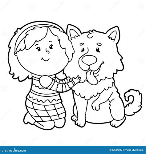 cartoon girl  dog stock vector illustration  digital