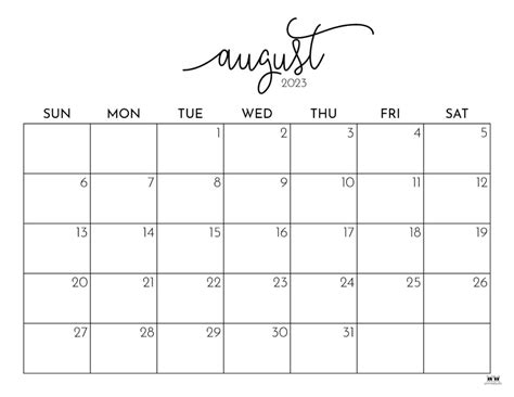 august  blank calendar  printable calendar