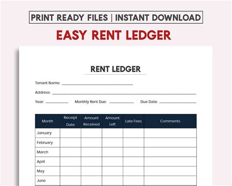 simple  page rent ledger template  etsy