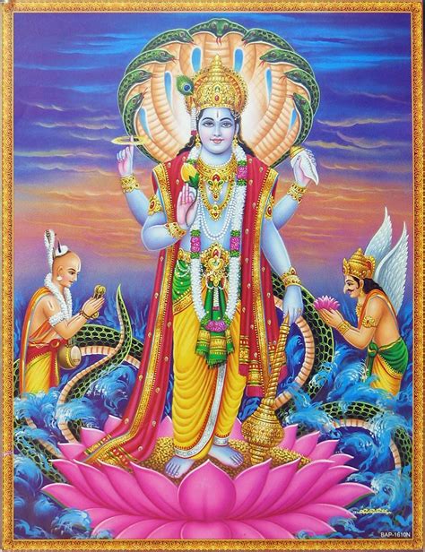 vishnu standing   lotus protected  sheshanaga  narad  garuda