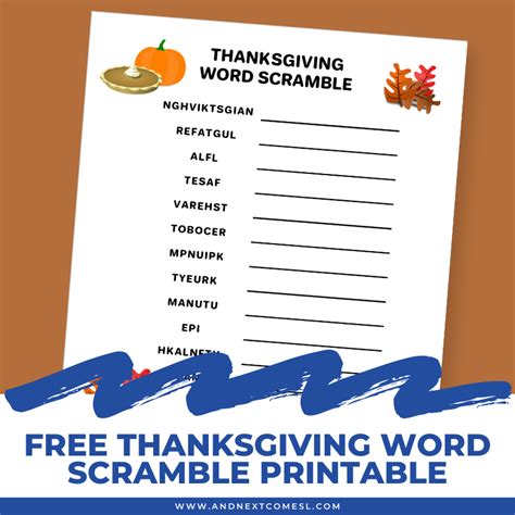 thanksgiving word scramble printable  kids
