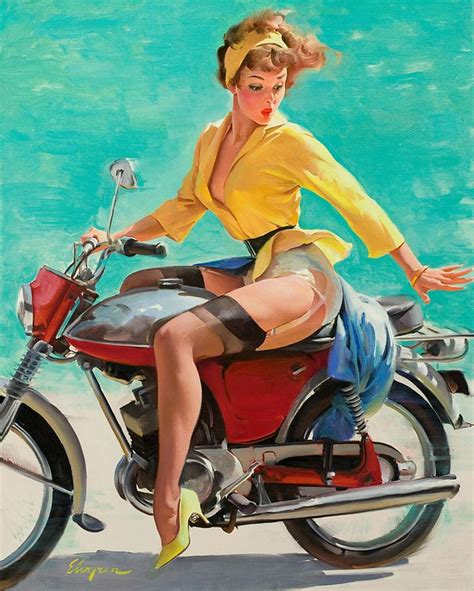 Motorcycle Pinup Girl Painting By Gil Elvgren