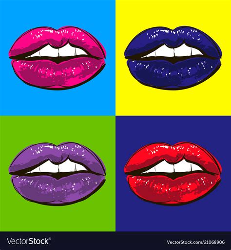 Open Hot Sexy Wet Red Lips With Teeth Pop Art Set Vector Image