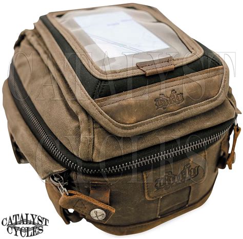 burly brand voyager tank bag waxed canvas motorcycle tank mounted bag