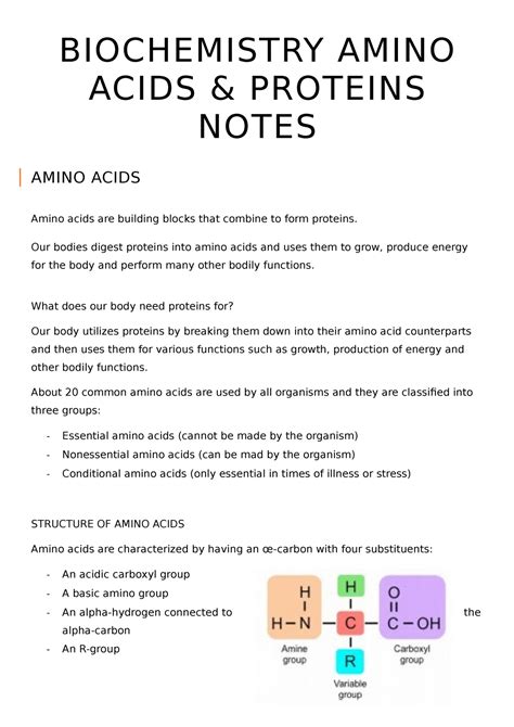 biochemistry amino acids notes biochemistry amino acids proteins