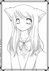 Coloring Anime Pages Girl Cat Fox Cute Printable Print Girly Pretty Color Drawing Girls Neko Sheets Catgirl Colouring Chibi Drawings sketch template