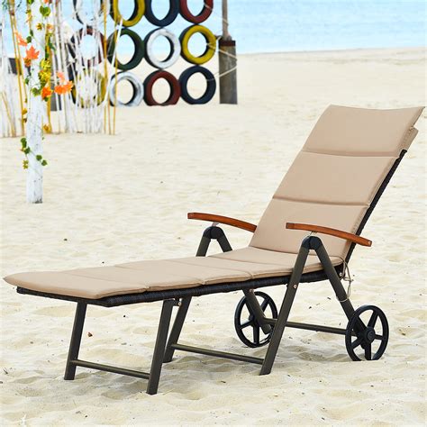 goplus folding aluminum outdoor pool chaise lounge chair rattan lounger