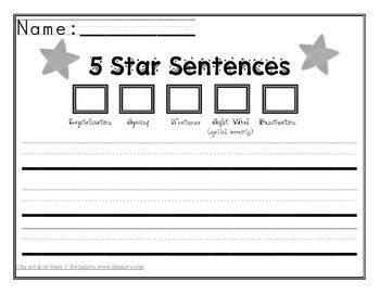 star sentence writing paper  kinder sweet  simple tpt