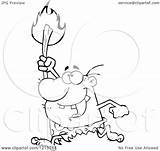 Caveman Torch Outlined Running Illustration Clipart Royalty Vector Toon Hit sketch template