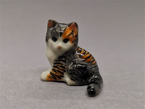 miniature ceramic cat striped black cat tiny ceramic cat etsy