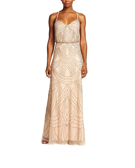 adrianna papell beaded blouson gown in taupe pink