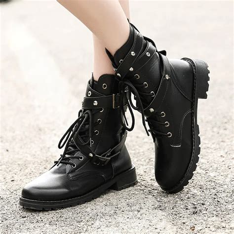 women high boots fashion gothic women boots leather military boots black ankle boots female
