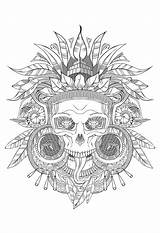 Coloring Skull Aztec Pages Grey Adult Adults Shades Color Mayans Incas Book Gray Halloween Aztecs Tattoo Books Abstract Incredible Justcolor sketch template
