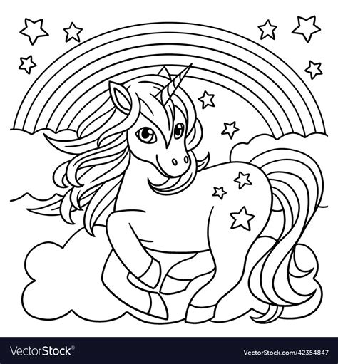 unicorn standing   rainbow coloring page vector image