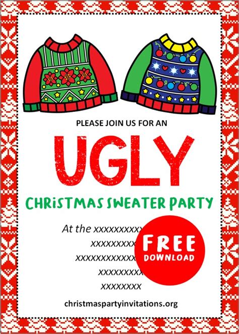 pin   ugly christmas sweater invitations templates